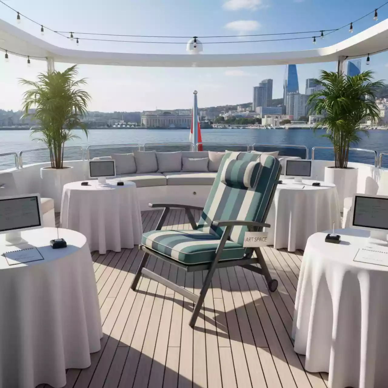 Аренда Кресло шезлонг Fiesta Soft XL металлическое складное на VIP теплоходе (Морпорт Сочи) — ART SPACE