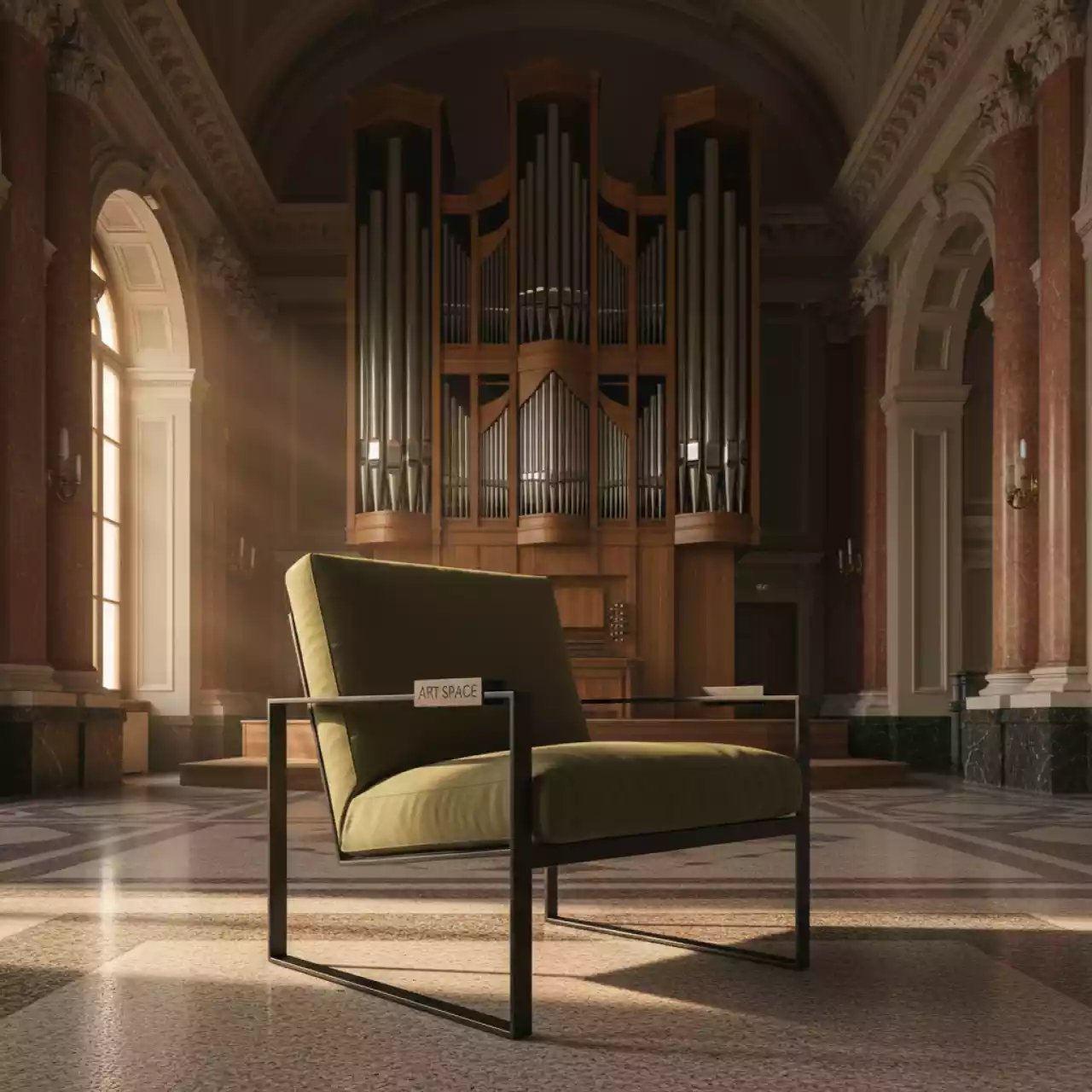 Аренда Кресло Сиеста оливковое в Зале органной и камерной музыки — ART SPACE