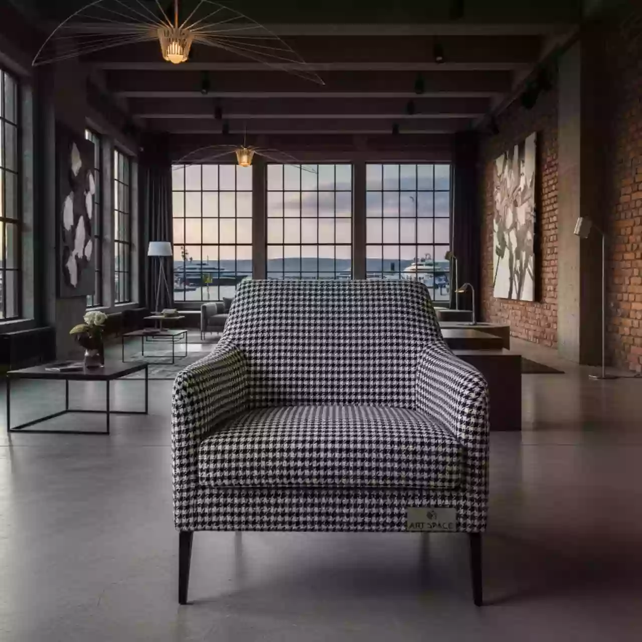 Аренда Кресло Story принт "Гусиная лапка" жаккард в зале «Чайка» (Морпорт) — ART SPACE