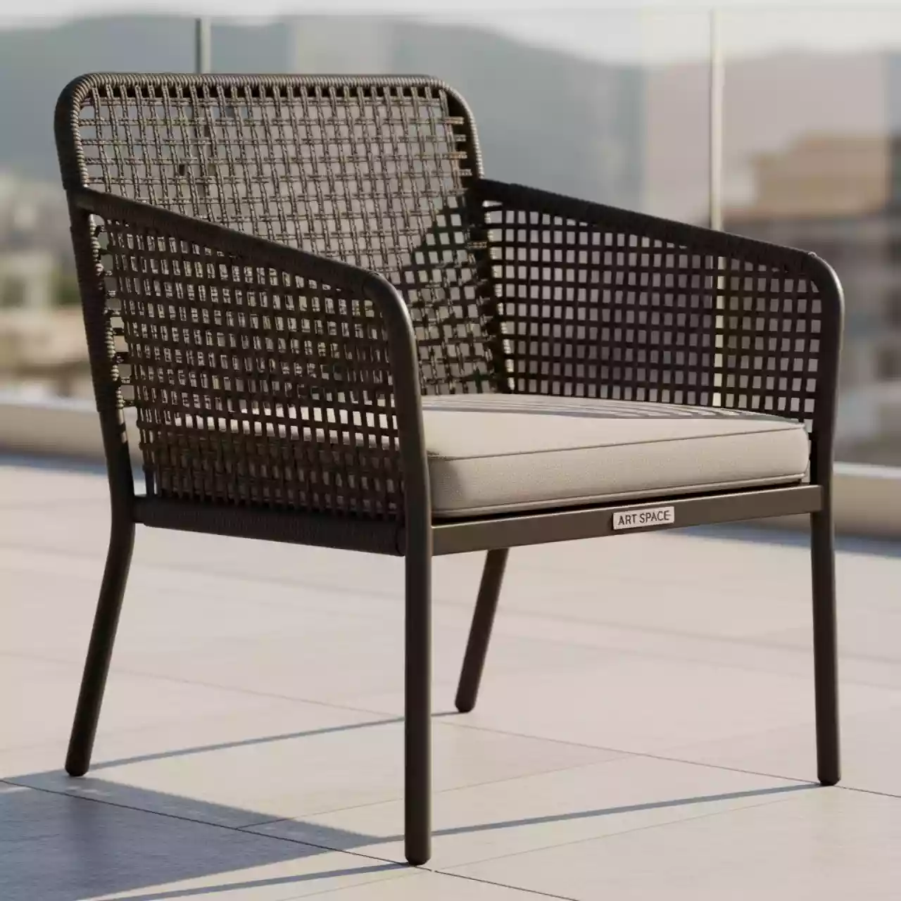 Аренда Кресло Вирджиния из искусственного ротанга с подушкой 5 мм темно коричневое в Mövenpick Hotel — ART SPACE