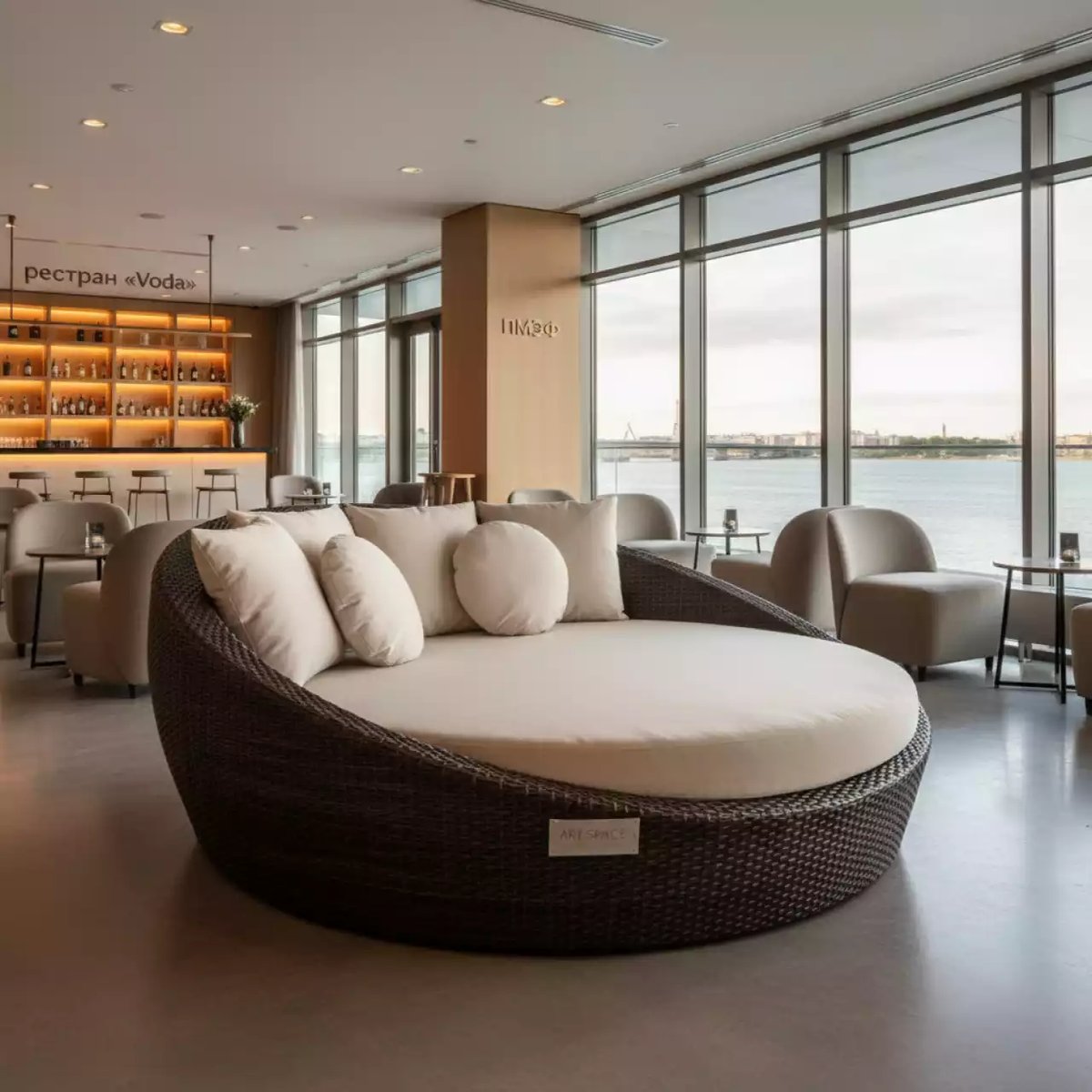 Аренда Кровать плетеная круглая Стильяно коричневый цвет в ресторане «Voda» — ART SPACE