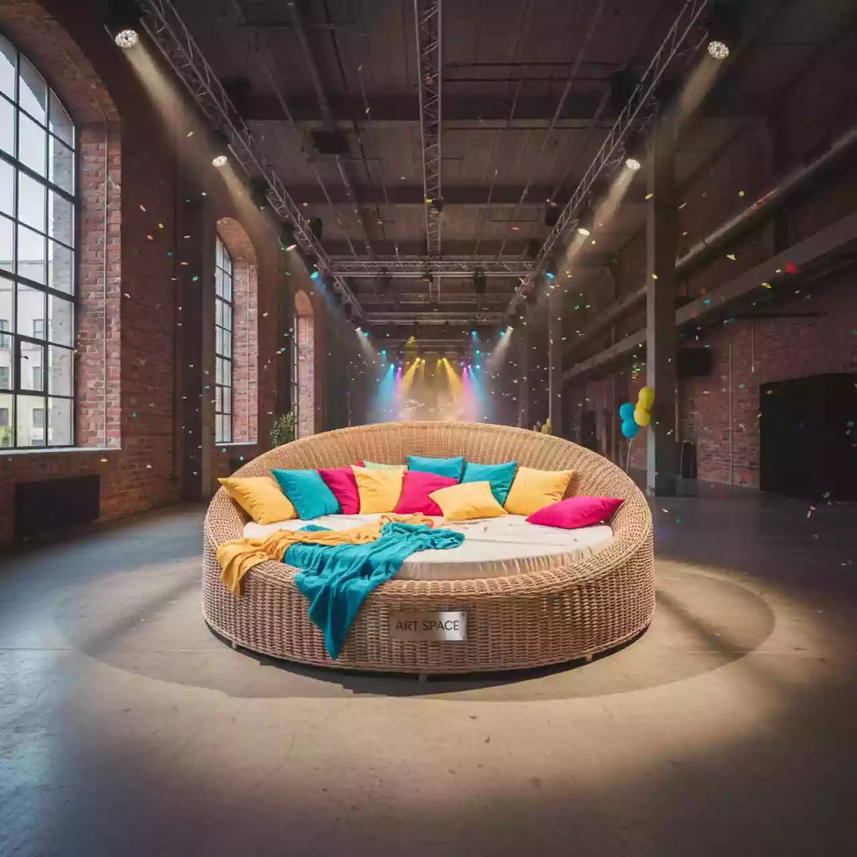Аренда Кровать плетеная круглая Стильяно соломенный цвет в Сириус Арене — ART SPACE