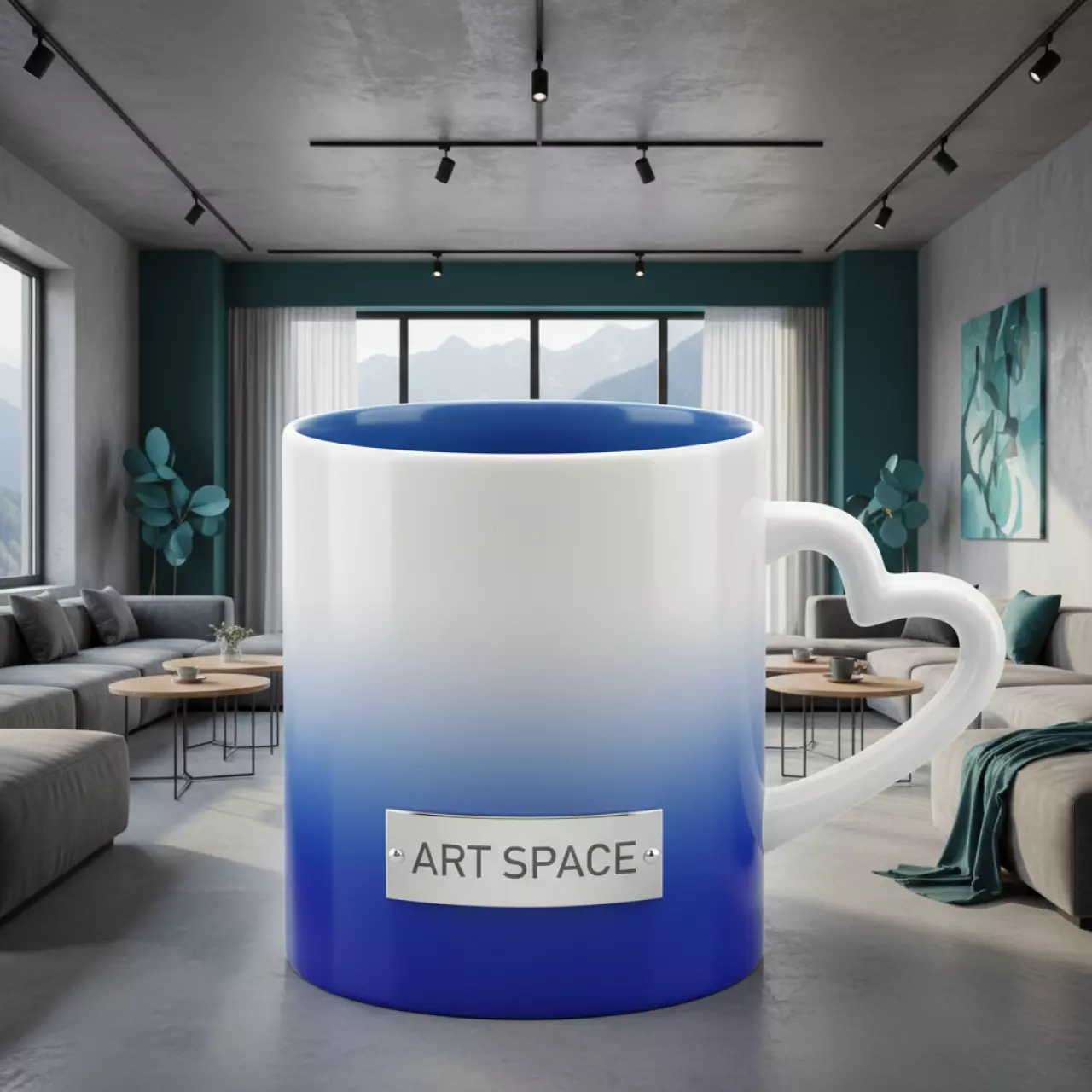 Аренда Кружка для сублимации белая прямая с голубой заливкой ручка в виде сердца в Golden Tulip Rosa Khutor — ART SPACE