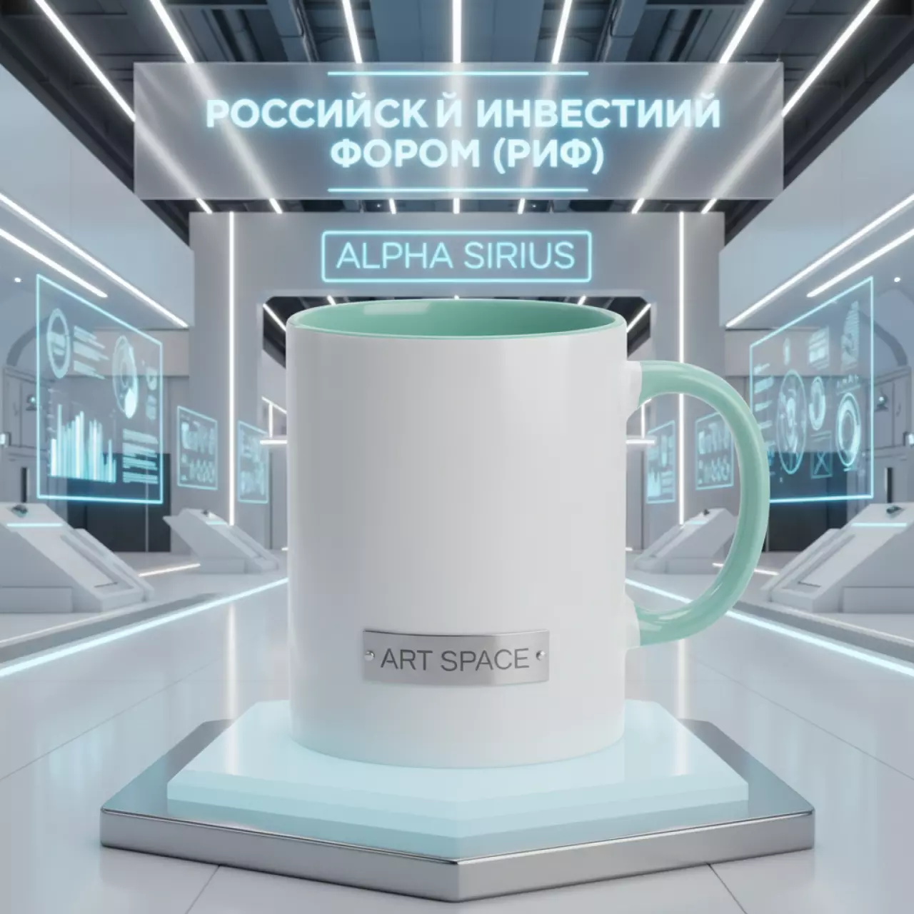 Аренда Кружка для сублимации белая прямая с мятной заливкой и ручкой в Alpha Sirius — ART SPACE