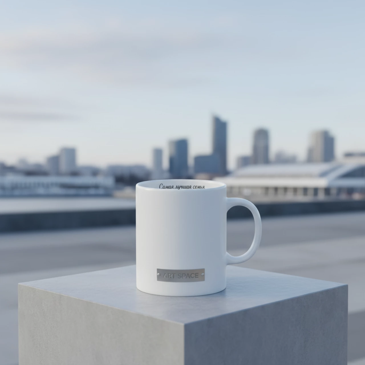 Аренда Кружка для сублимации белая прямая с принтом "Самая лучшая семья" внутри на территории Морпорта Сочи — ART SPACE