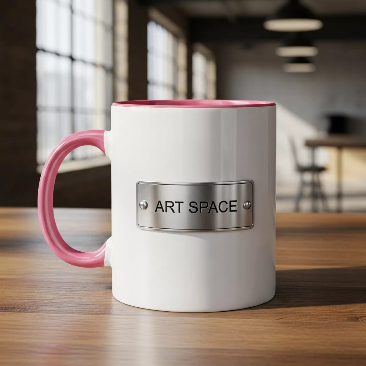 Аренда Кружка для сублимации белая прямая с розовой заливкой и ручкой в Delta Sirius — ART SPACE