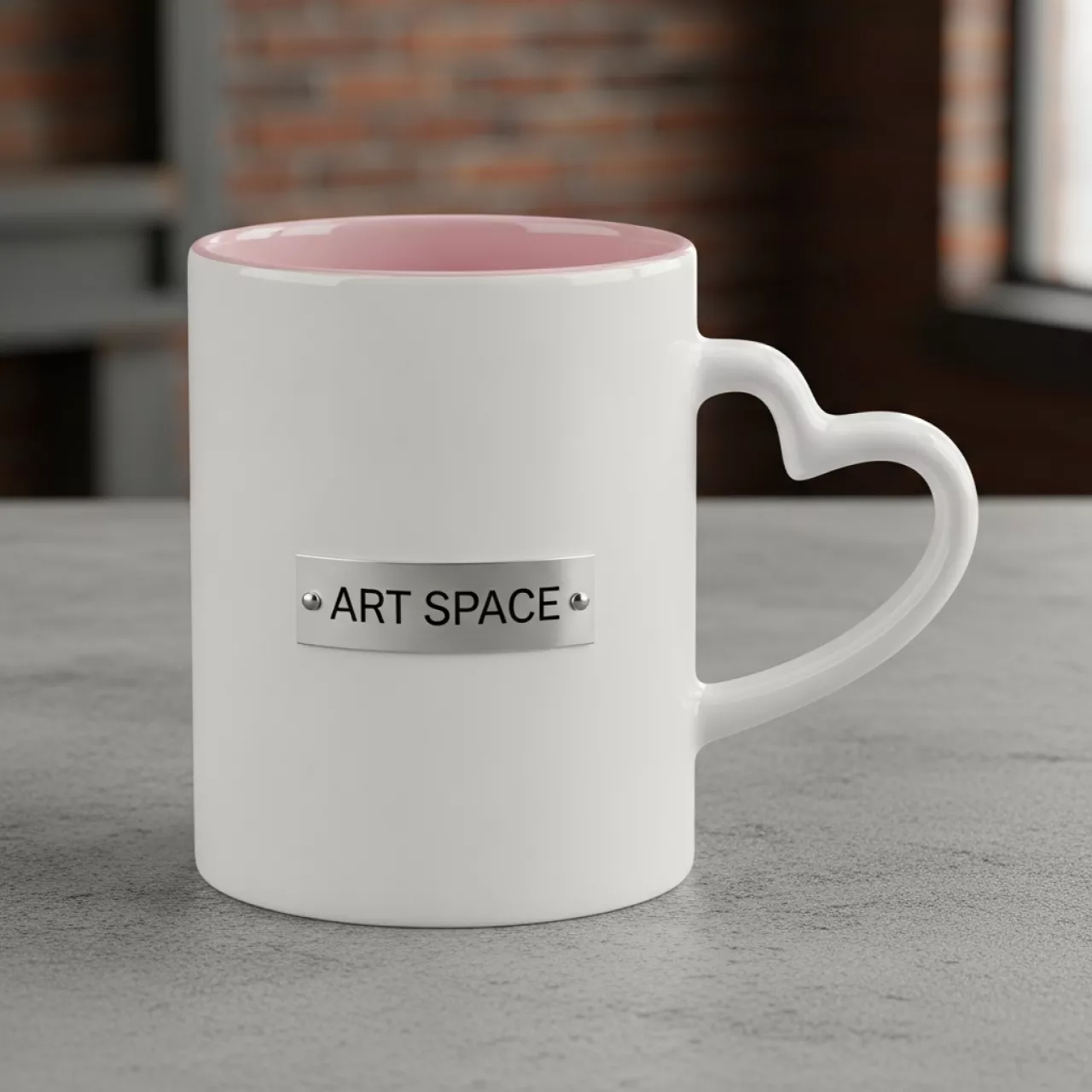 Аренда Кружка для сублимации белая прямая с розовой заливкой и ручкой в виде сердца в лофте «Студия 21» — ART SPACE