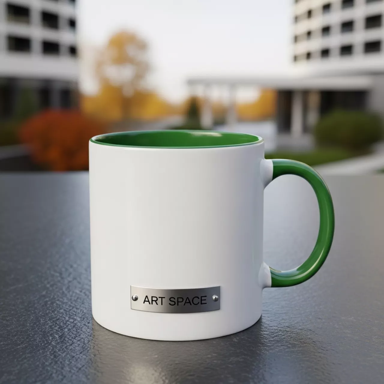 Аренда Кружка для сублимации белая прямая с зеленой заливкой в Сочи Парк Отеле — ART SPACE