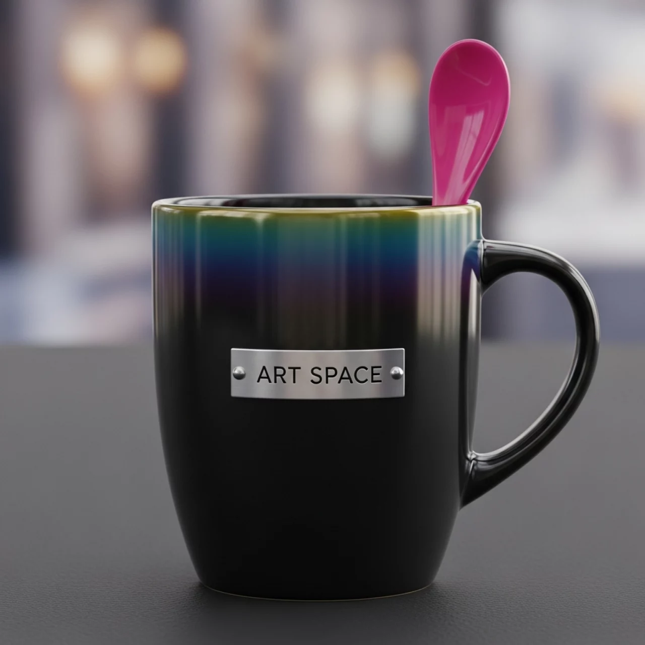 Аренда Кружка для сублимации хамелеон черная с розовой ложкой в Imeretinskiy Hotel — ART SPACE