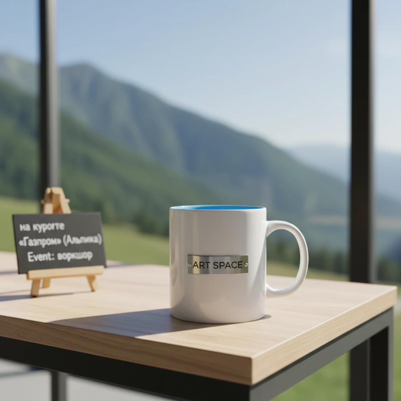 Аренда Кружка для сублимации прямая белая с голубой заливкой на курорте «Газпром» (Альпика) — ART SPACE