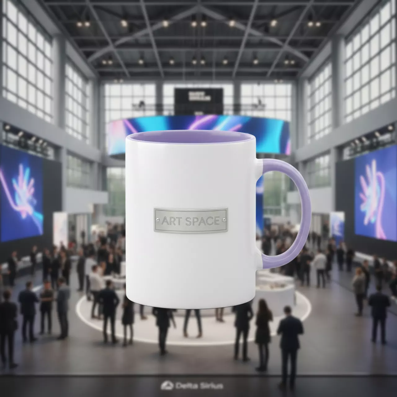 Аренда Кружка для сублимации прямая белая с лавандовой заливкой и ручкой в Delta Sirius — ART SPACE