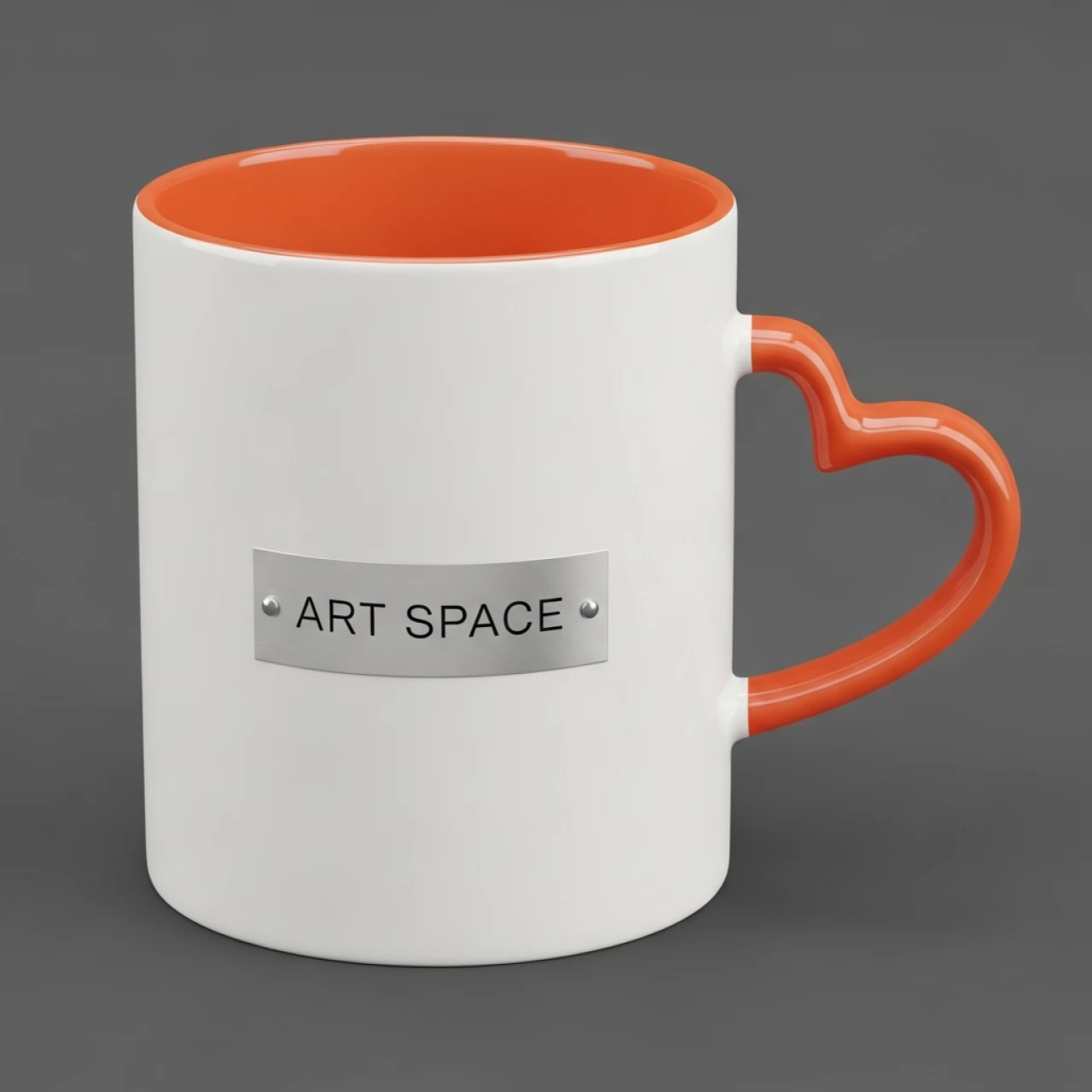 Аренда Кружка для сублимации прямая белая с оранжевой заливкой и ручкой в виде сердца в Radisson Collection Paradise — ART SPACE
