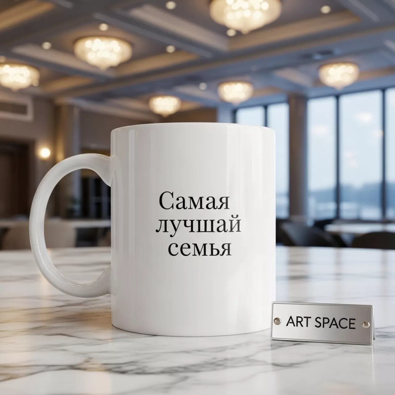 Аренда Кружка для сублимации прямая белая с принтом "Самая лучшая семья" в Panorama by Mercure — ART SPACE