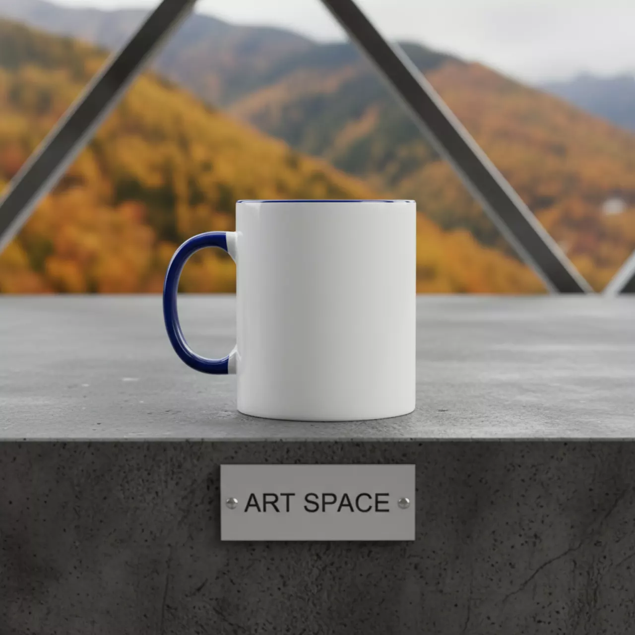 Аренда Кружка для сублимации прямая белая с синей ручкой и ободком в Green Flow Hotel — ART SPACE