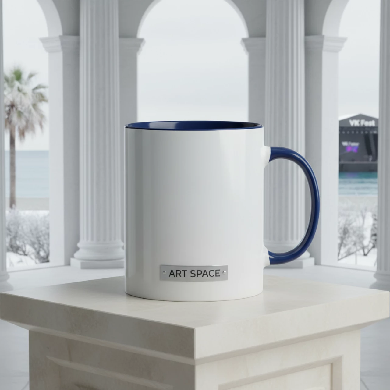 Аренда Кружка для сублимации прямая белая с темно синей заливкой и ручкой на пляжных клубах Хосты — ART SPACE