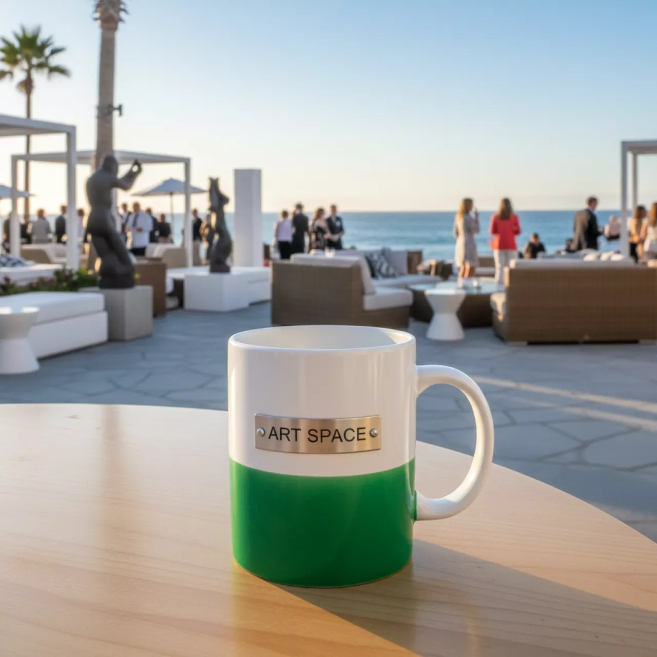 Аренда Кружка для сублимации прямая белая с зеленой заливкой в пляжном клубе Del Mar — ART SPACE