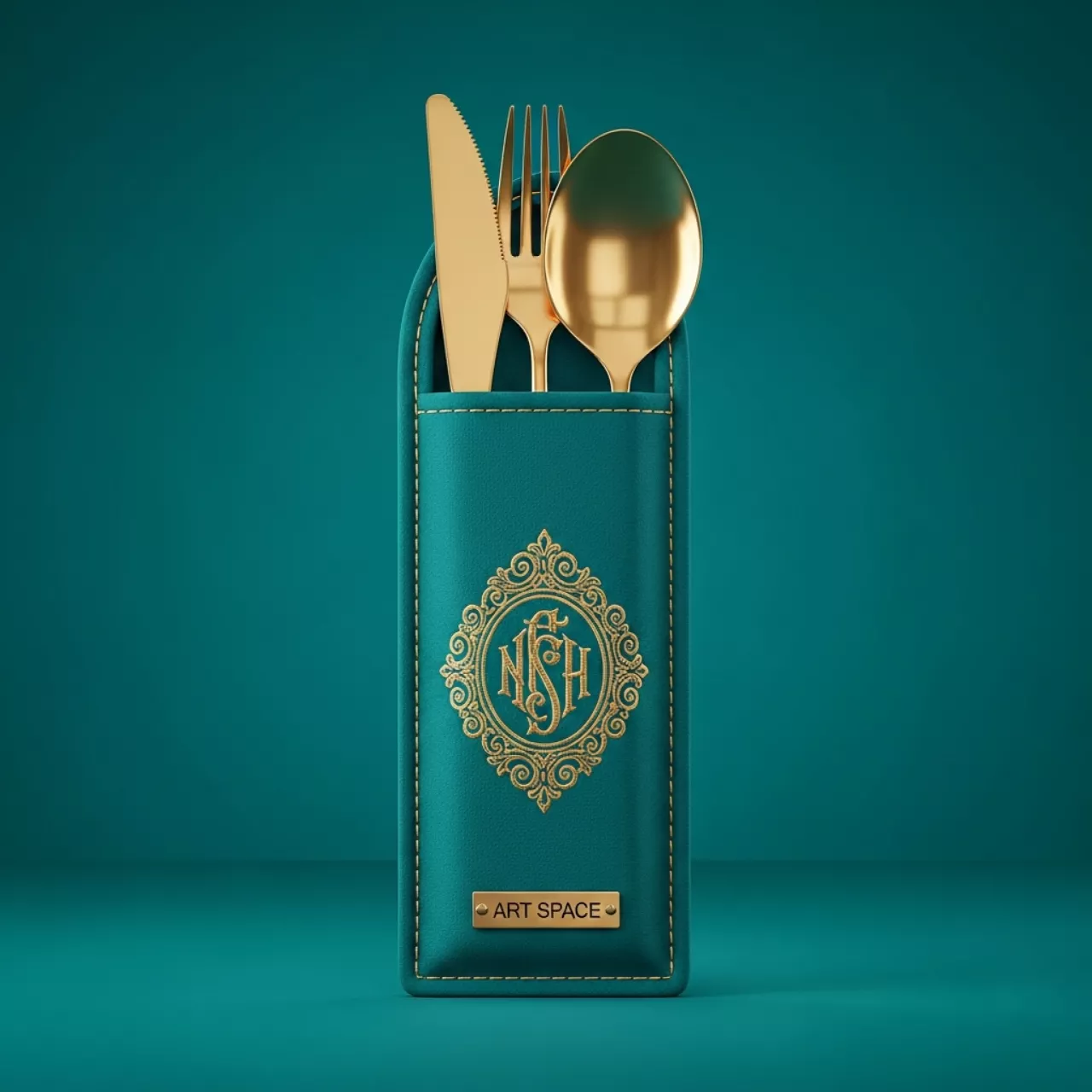 Аренда Куверт на 3 прибора Мати вензель бирюза золото в ресторане «Паруса» — ART SPACE