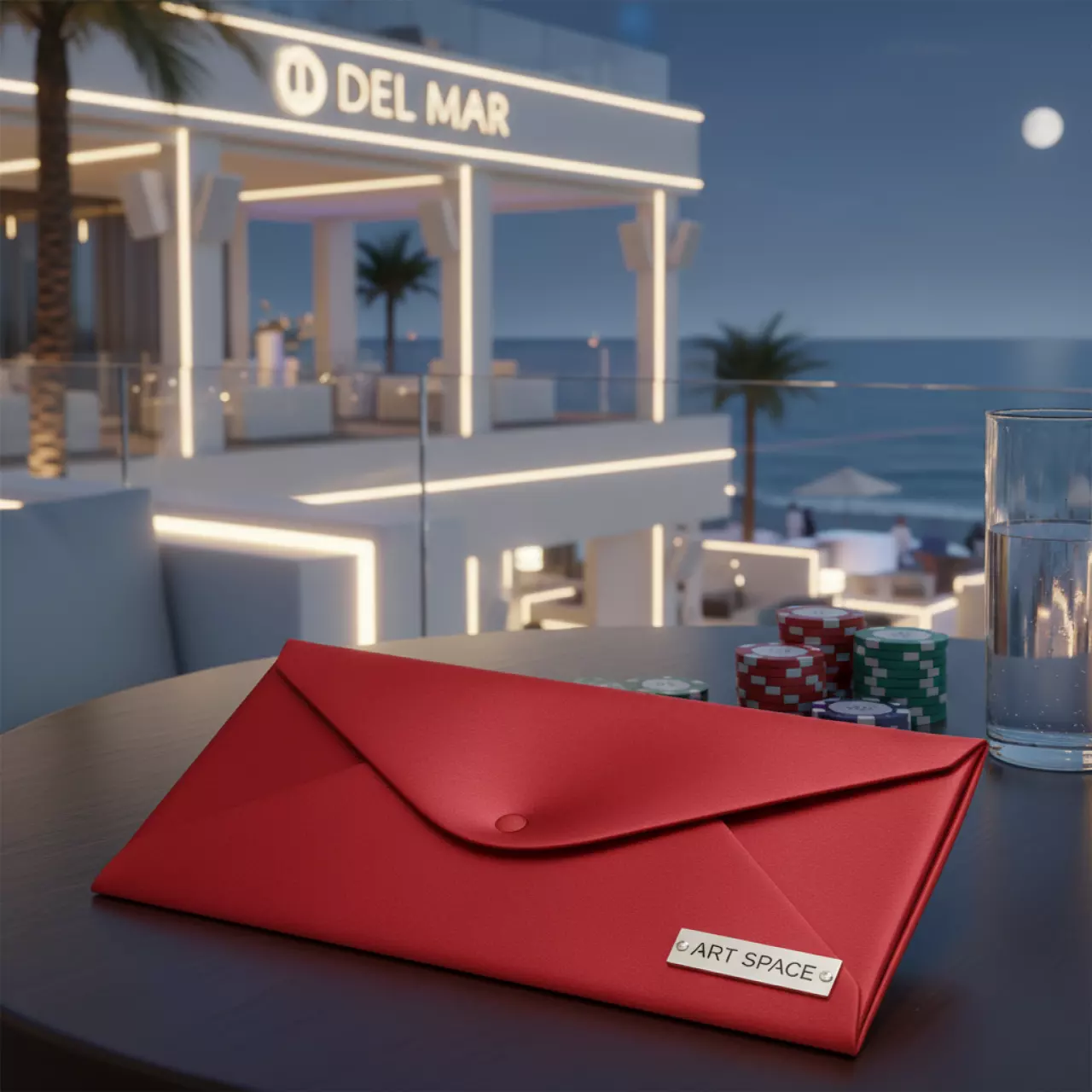 Аренда Куверт на 3 прибора журавинка гладь красный в пляжном клубе Del Mar — ART SPACE