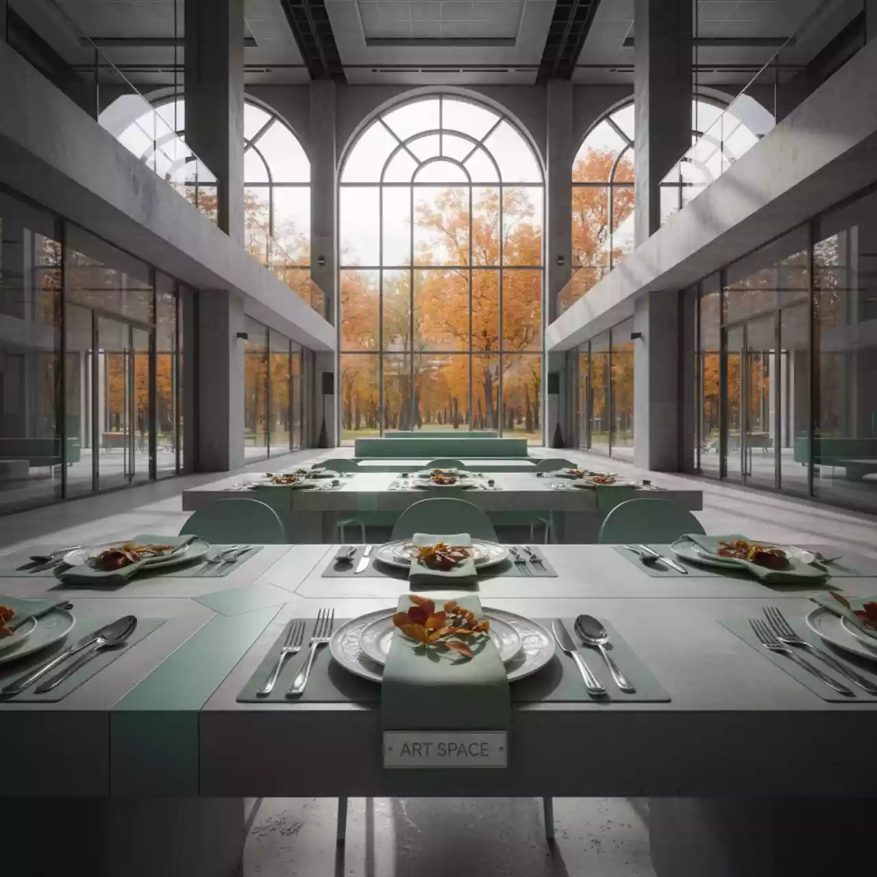 Аренда Куверт журавинка цветок на 3 прибора мятный в Университете «Сириус» — ART SPACE