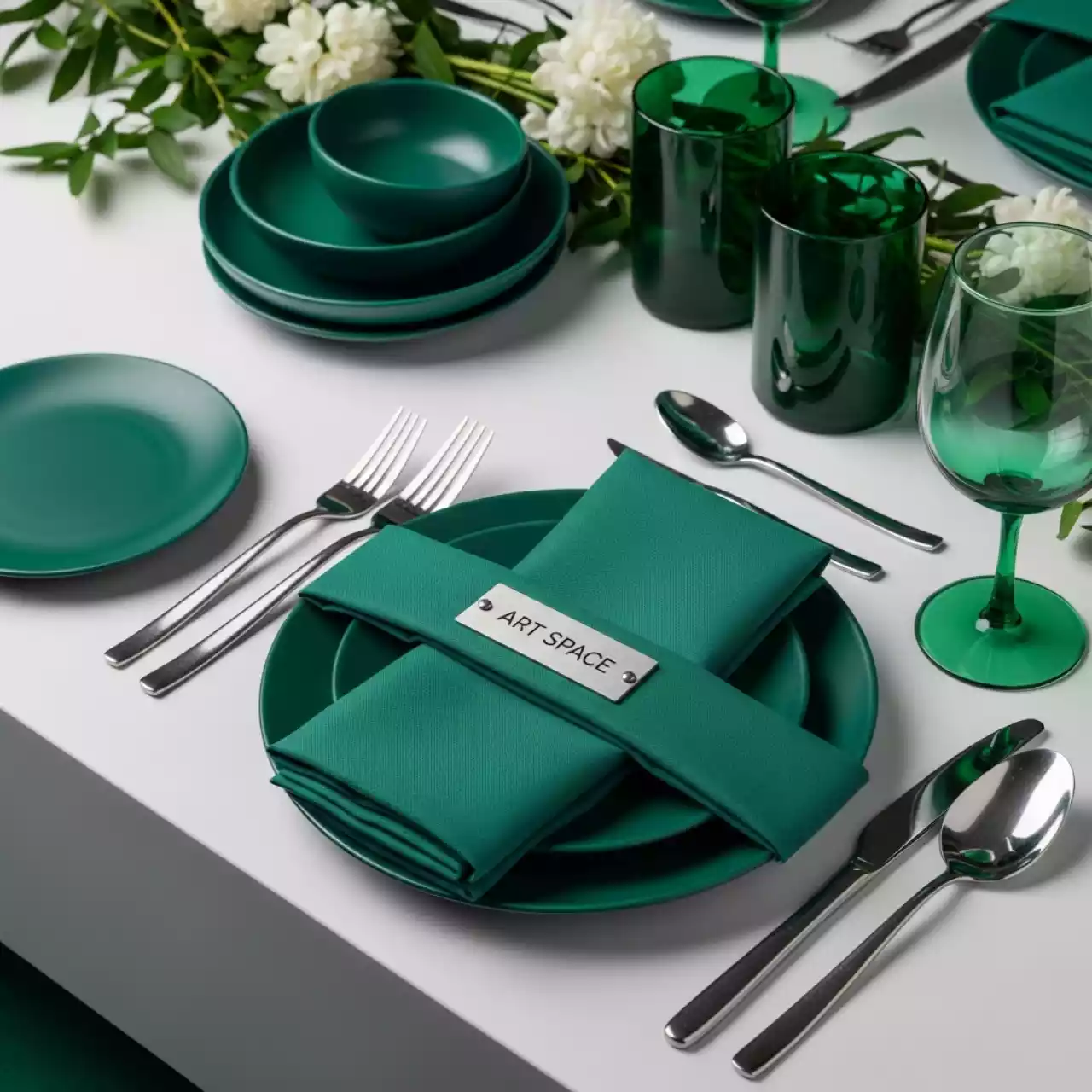 Аренда Куверт Журавинка на 3 прибора цветок изумруд в ресторане «Voda» — ART SPACE