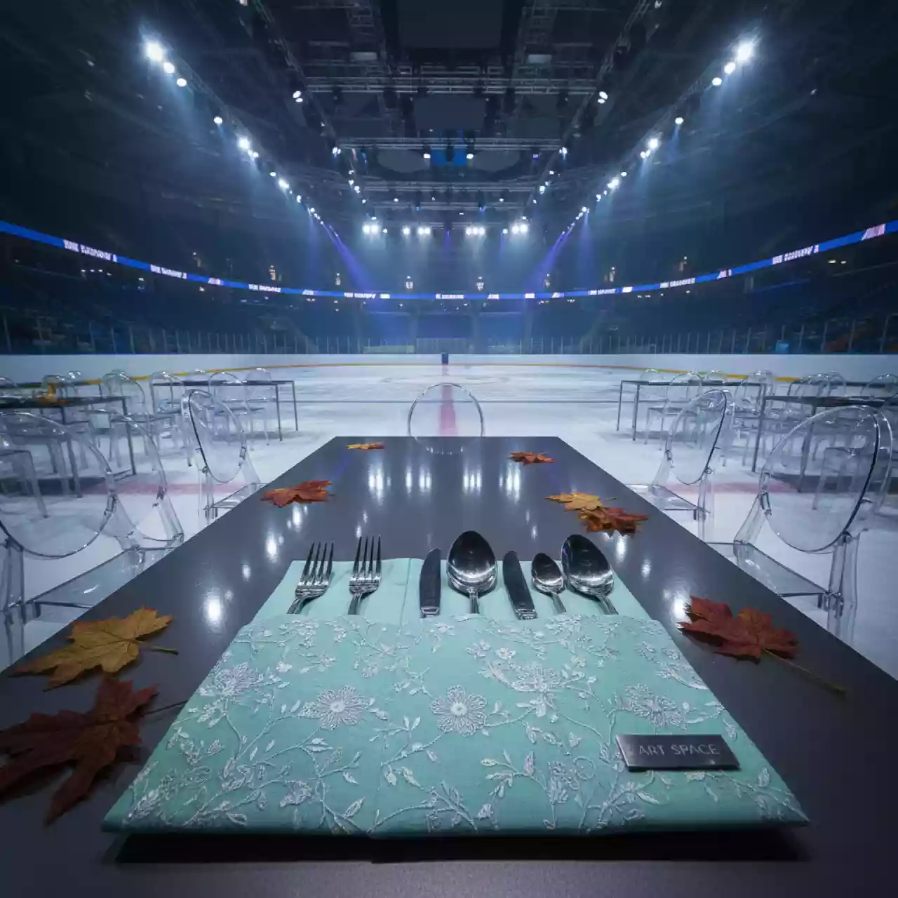 Аренда Куверт журавинка на 3 прибора цветок мята в ледовом дворце «Большой» — ART SPACE