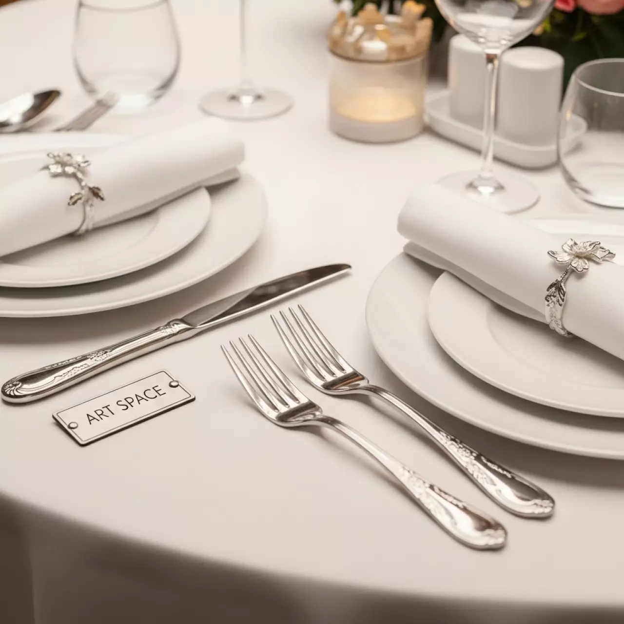 Аренда Куверта на 2 прибора Ричард Цветок Белый в ресторане «Баран-Рапан» — ART SPACE