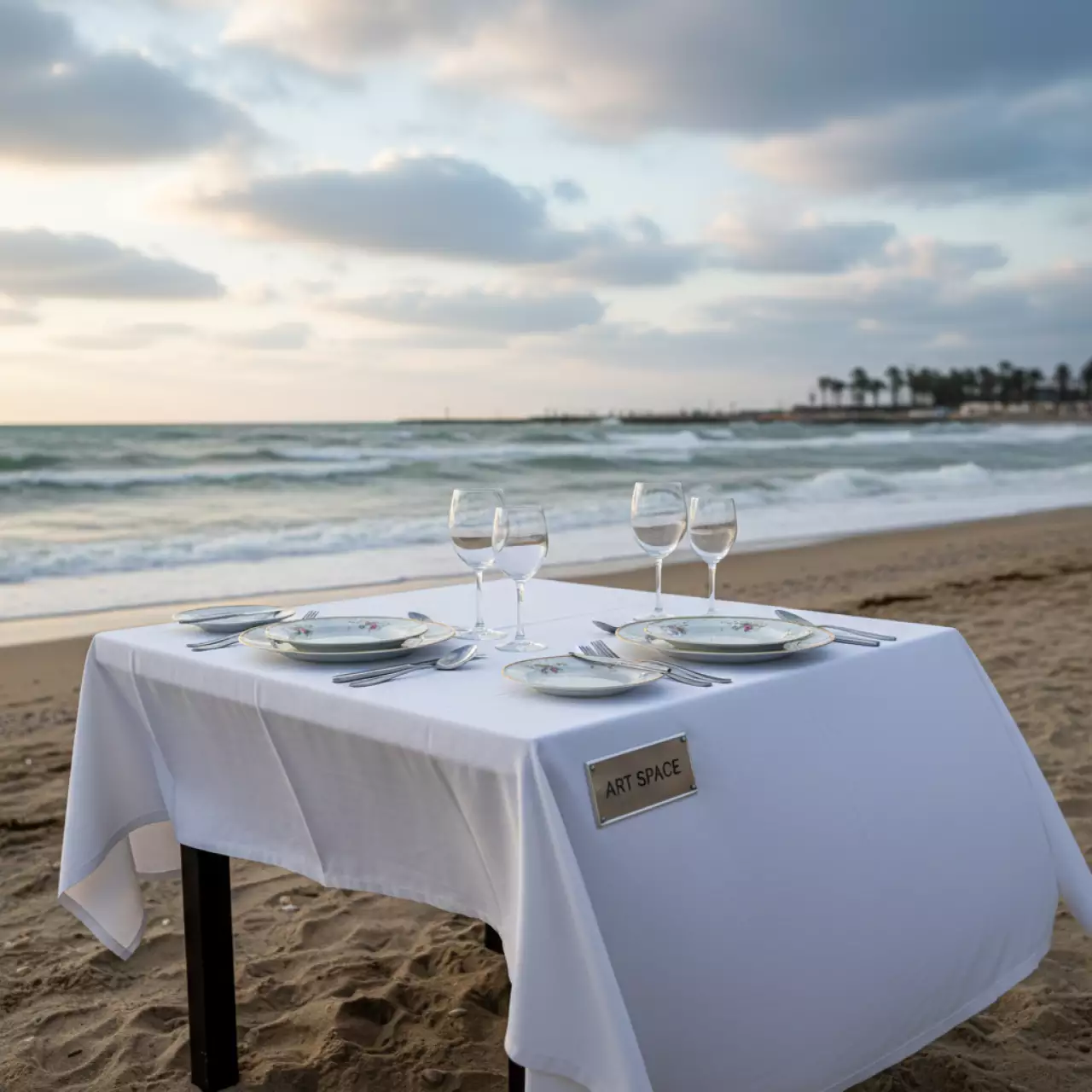 Аренда Кувертов на 2 прибора Ричард Гладь Слоновая Кость на пляже «Ривьера» — ART SPACE