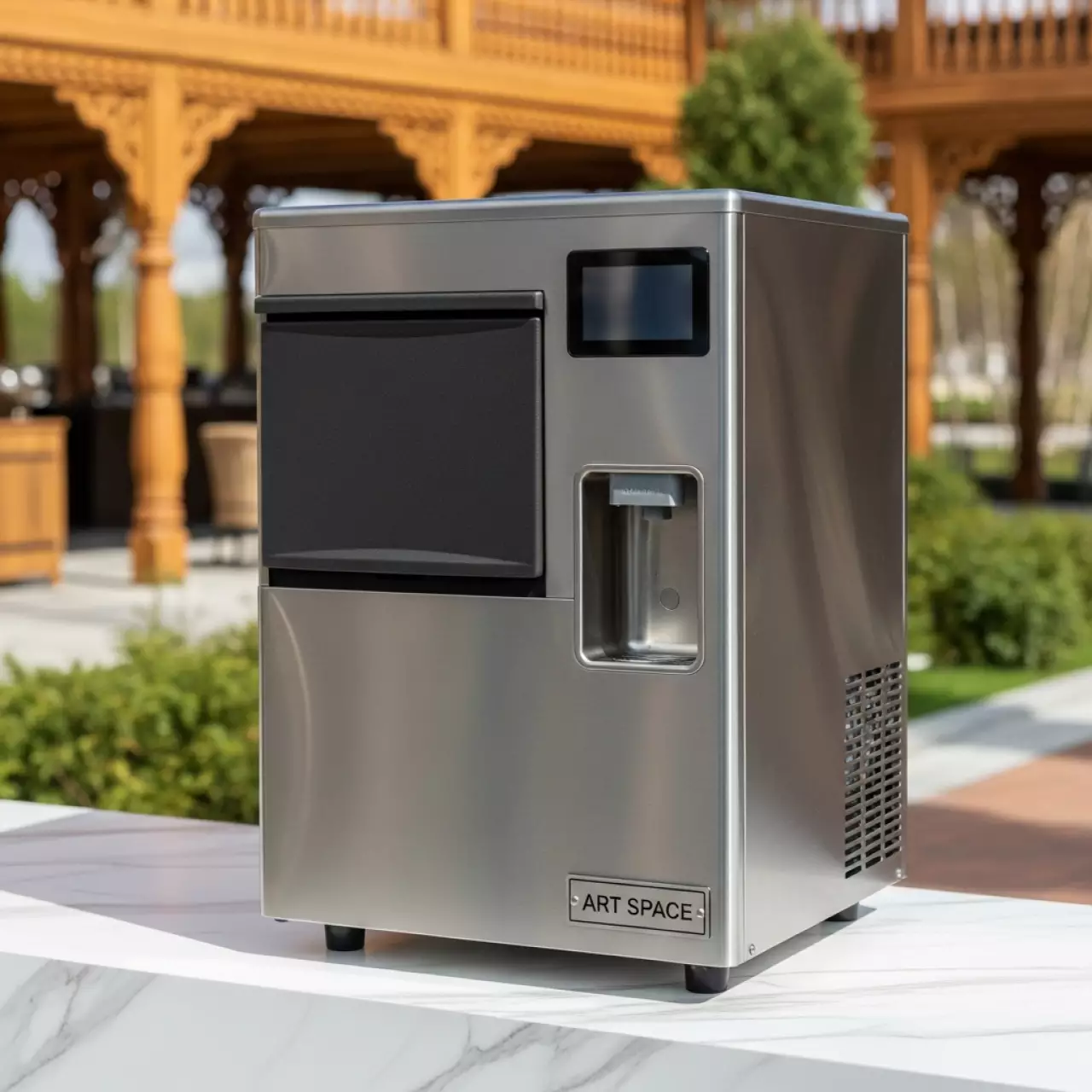 Аренда Льдогенератор Hurakan HKN IMSD 15 с измельчителем и диспенсером в этно-парке «Моя Россия» — ART SPACE