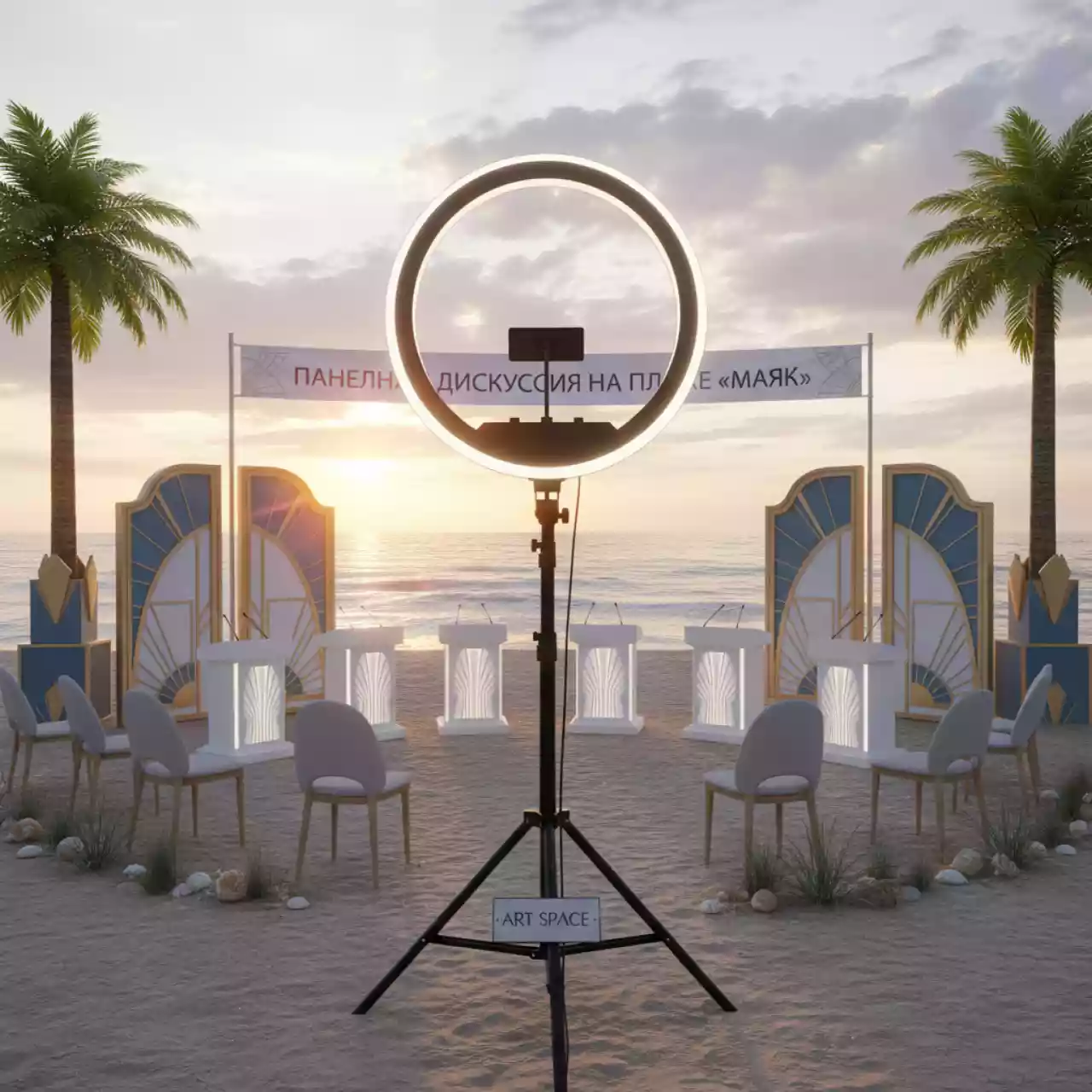 Аренда Лампа селфи кольцевая на пляже «Маяк» — ART SPACE