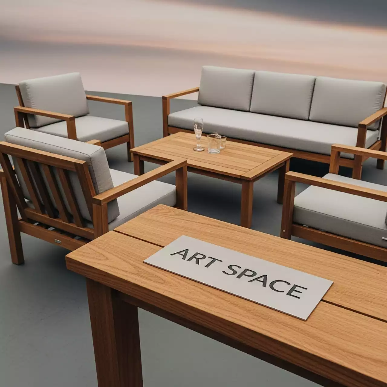 Аренда Лаунж комплект Boras из тика коричнево бежевый в Ледовом дворце «Айсберг» — ART SPACE