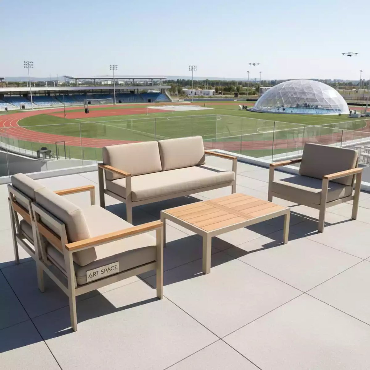 Аренда Лаунж мебель Goteborg бежевый алюминий тик в Alpha Sirius — ART SPACE