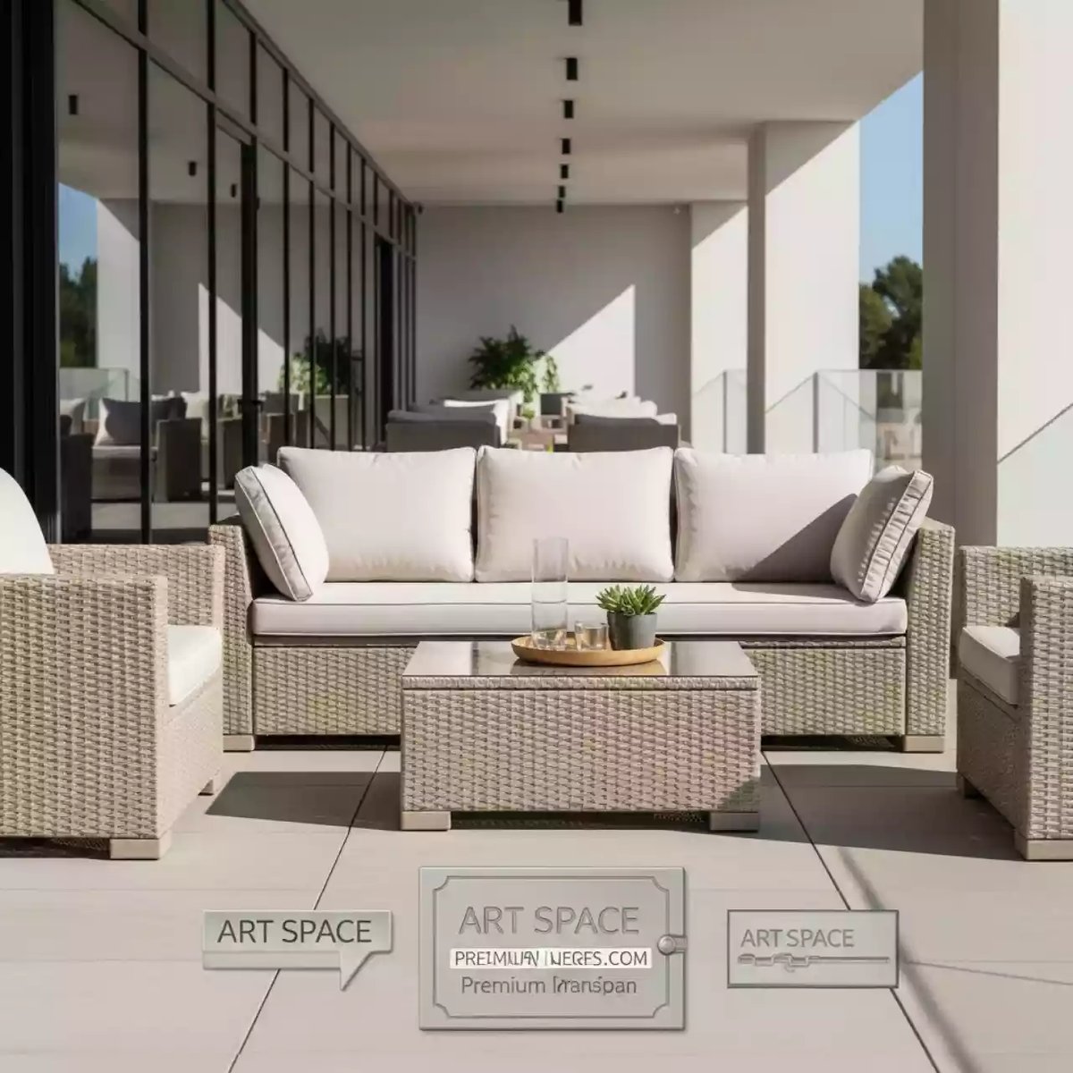 Аренда Лаунж зона Асти бежевая из искусственного ротанга на 6 персон в Panorama by Mercure — ART SPACE
