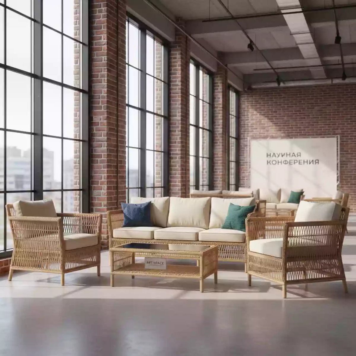 Аренда Лаунж зона из искусственного ротанга Валенсия соломенный цвет в Delta Sirius — ART SPACE