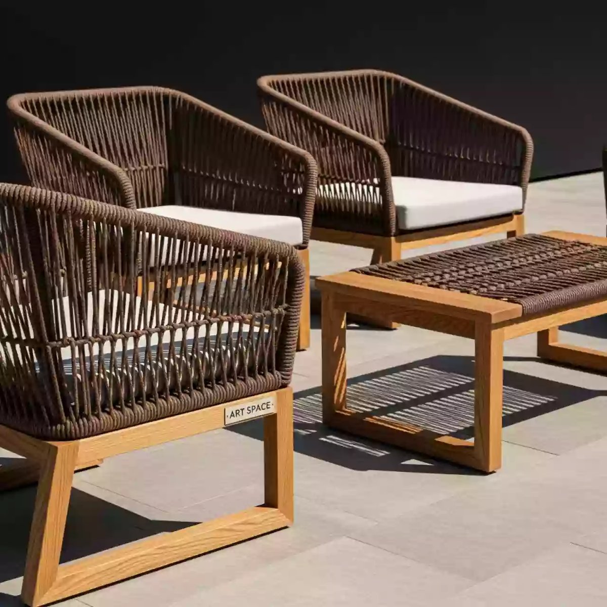 Аренда Лаунж зона Канны 4 местная из роупа со столиком дубовое основание коричневый роуп в Omega Sirius — ART SPACE