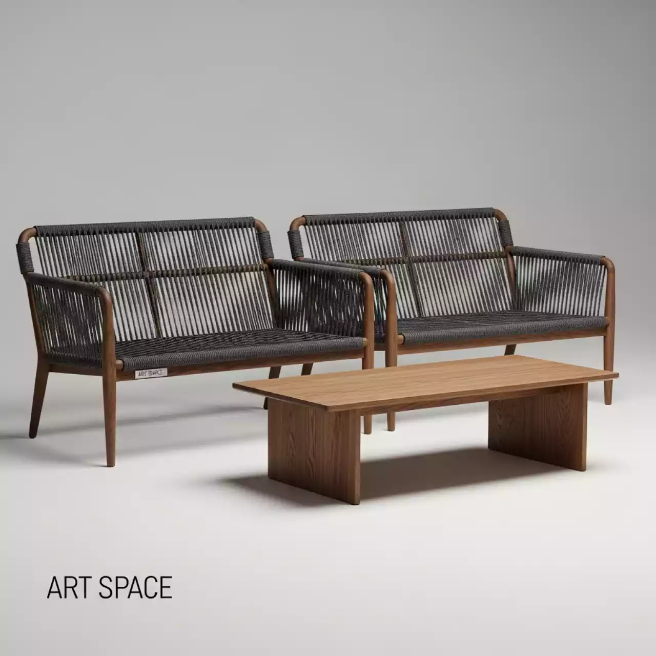 Аренда Лаунж зона Канны четырехместная из роупа со столиком основание дуб коричневый в ледовом дворце «Роза Хутор» — ART SPACE