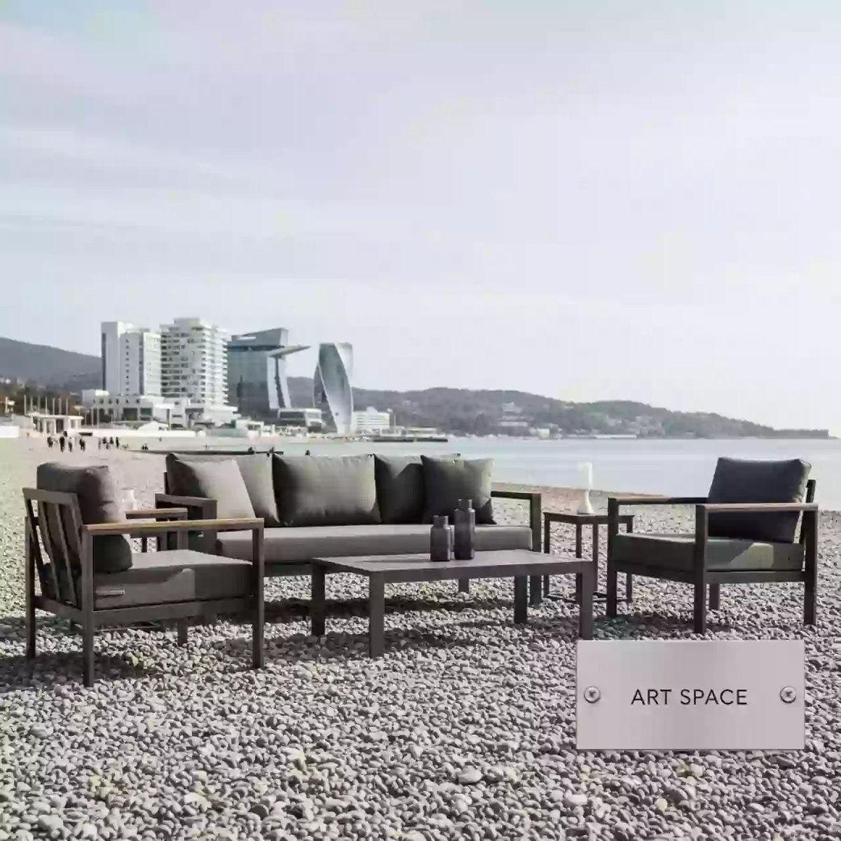Аренда Лаунж зона Крокус 5 местная алюминий темно серая на пляже «Маяк» — ART SPACE