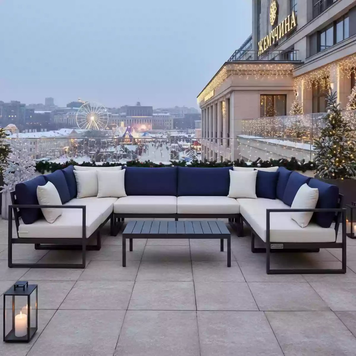 Аренда Лаунж зона Лотос пятиместная из алюминия темно серая в гранд-отеле «Жемчужина» — ART SPACE