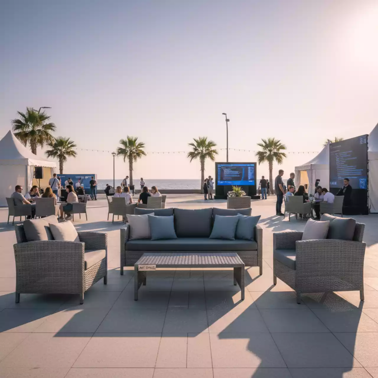 Аренда Лаунж зона Ницца из искусственного ротанга серая на Имеретинской набережной — ART SPACE