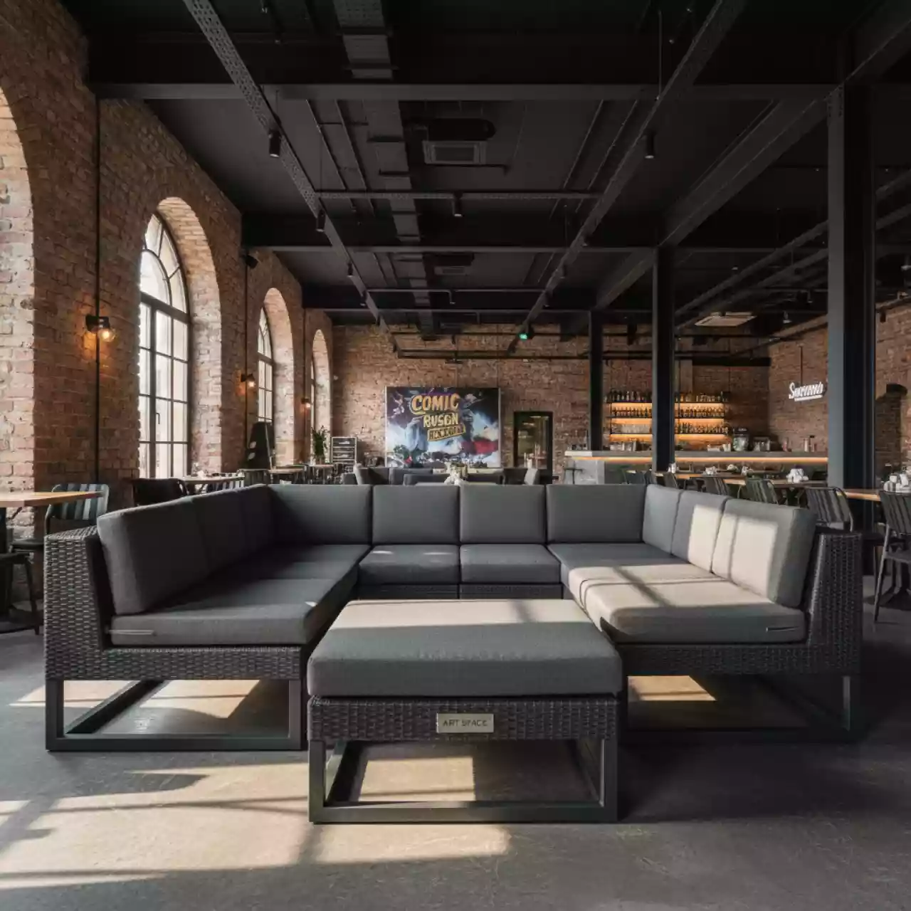 Аренда Лаунж зона трансформирующаяся из искусственного ротанга Лунго графитовая в ресторане «Sanremo» — ART SPACE