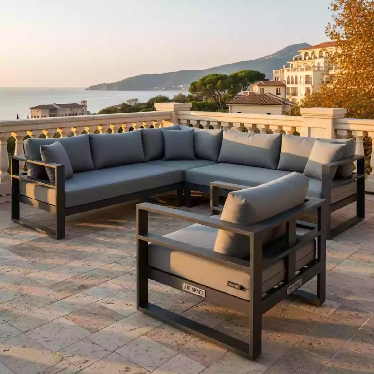 Аренда Лаунж зона угловая Royal Family ADRIAN алюминий антрацит в Rodina Grand Hotel & SPA — ART SPACE