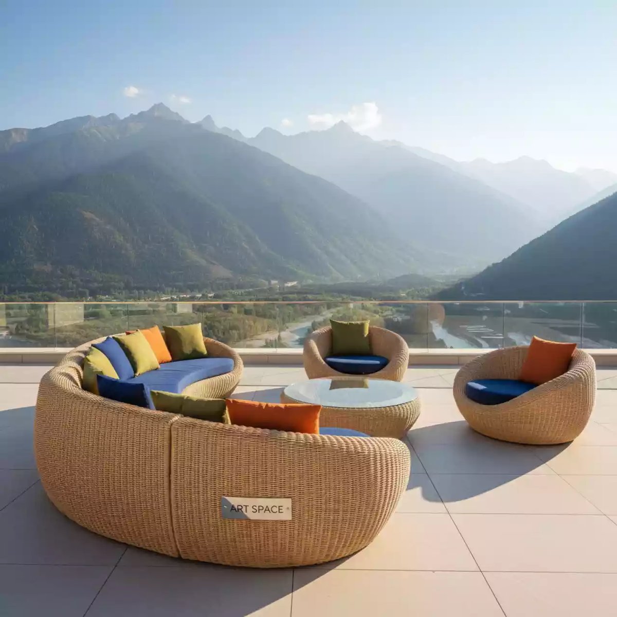 Аренда Лаунж зона Валенсия из искусственного ротанга соломенная в Bridge Resort — ART SPACE