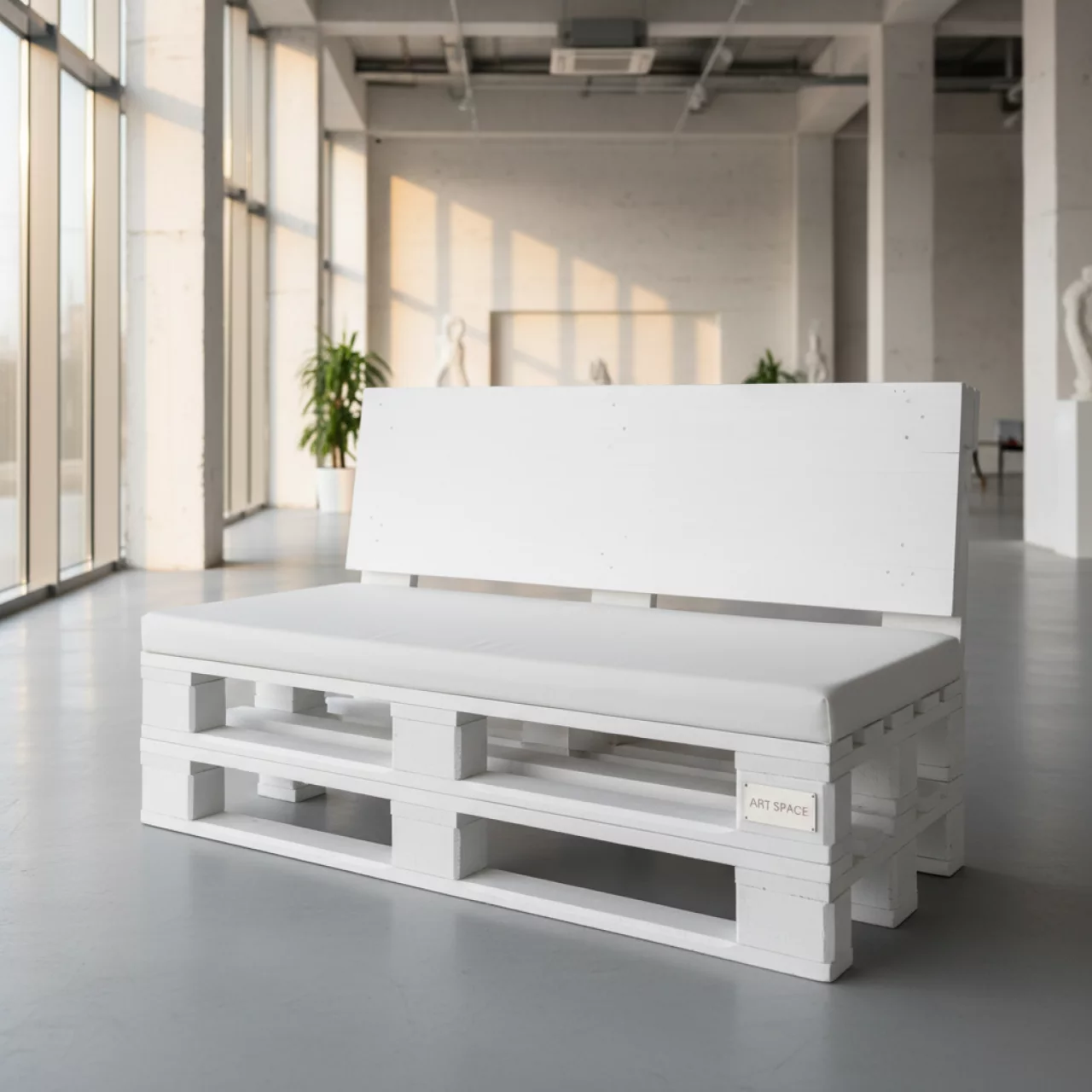 Аренда Лавки из паллет белые с белой подушкой в Университете «Сириус» — ART SPACE