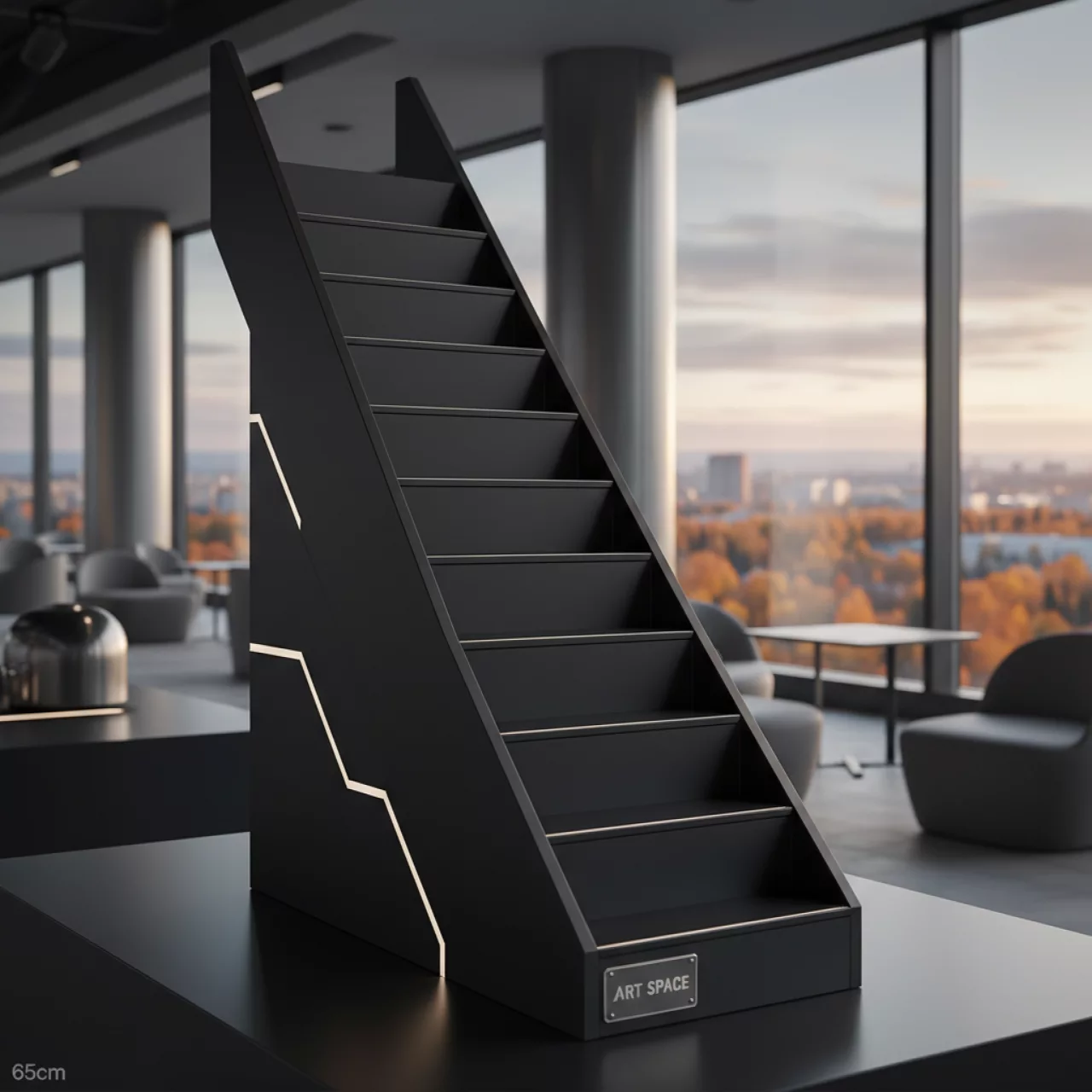 Аренда Лестница фуршетная черная 7 ярусов 65х40х20 в Panorama by Mercure — ART SPACE