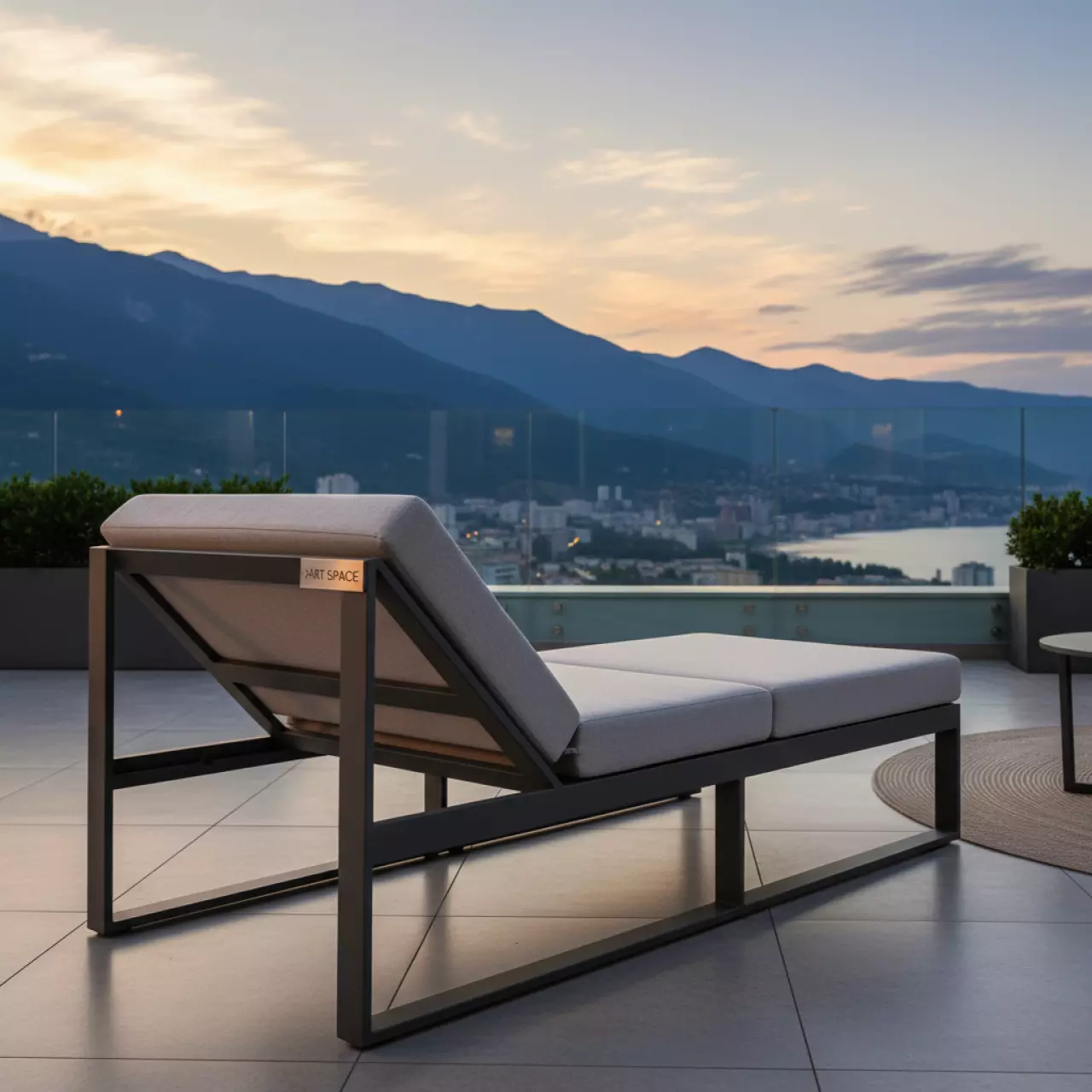 Аренда Лежак металлический мягкий с подушками Cut в Panorama by Mercure — ART SPACE