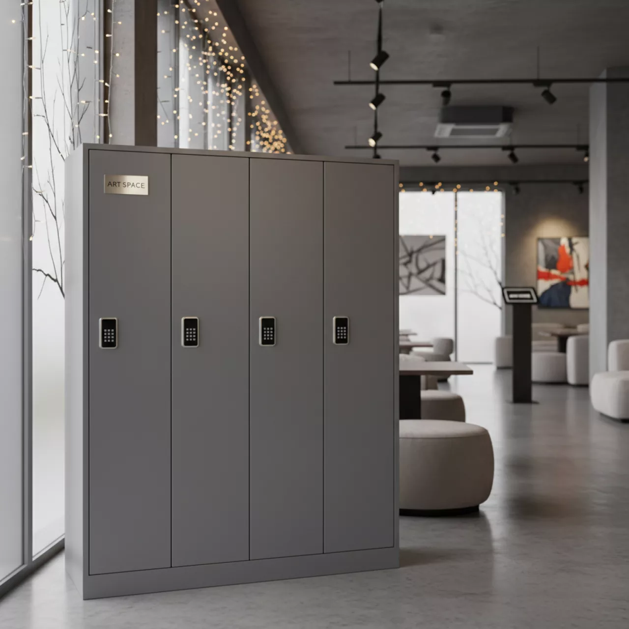 Аренда Локер на 3 ячейки кодовый замок серый цвет в ресторане «Плакучая Ива» — ART SPACE