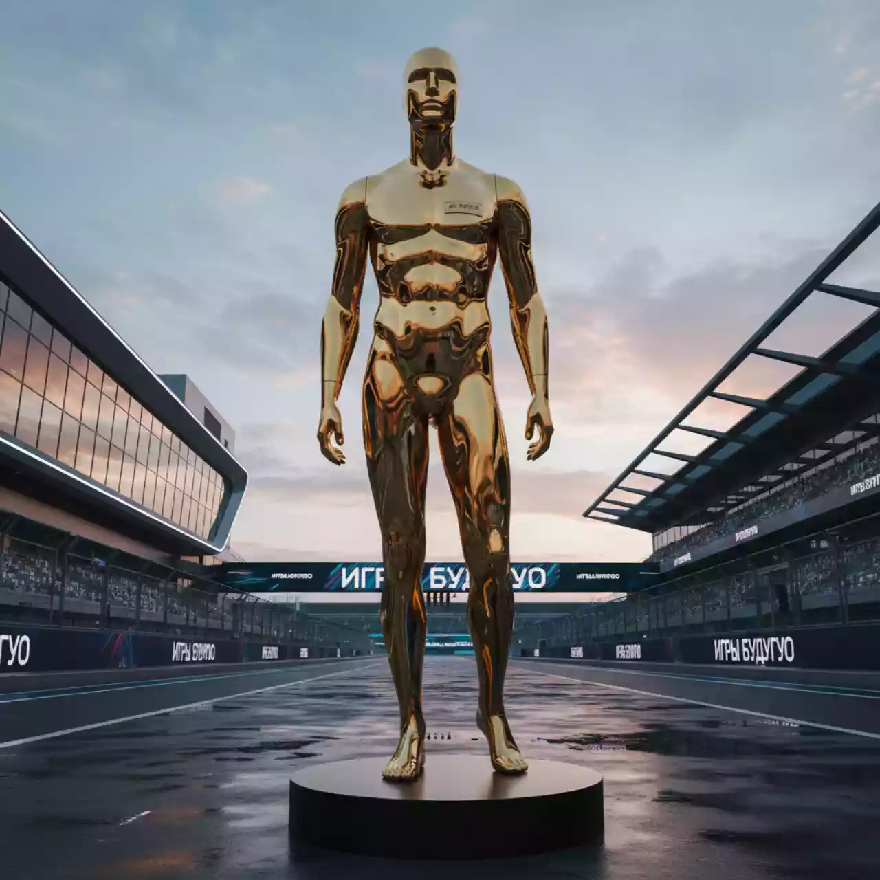 Аренда Манекен мужской глянцевый золотой на Сочи Автодроме — ART SPACE