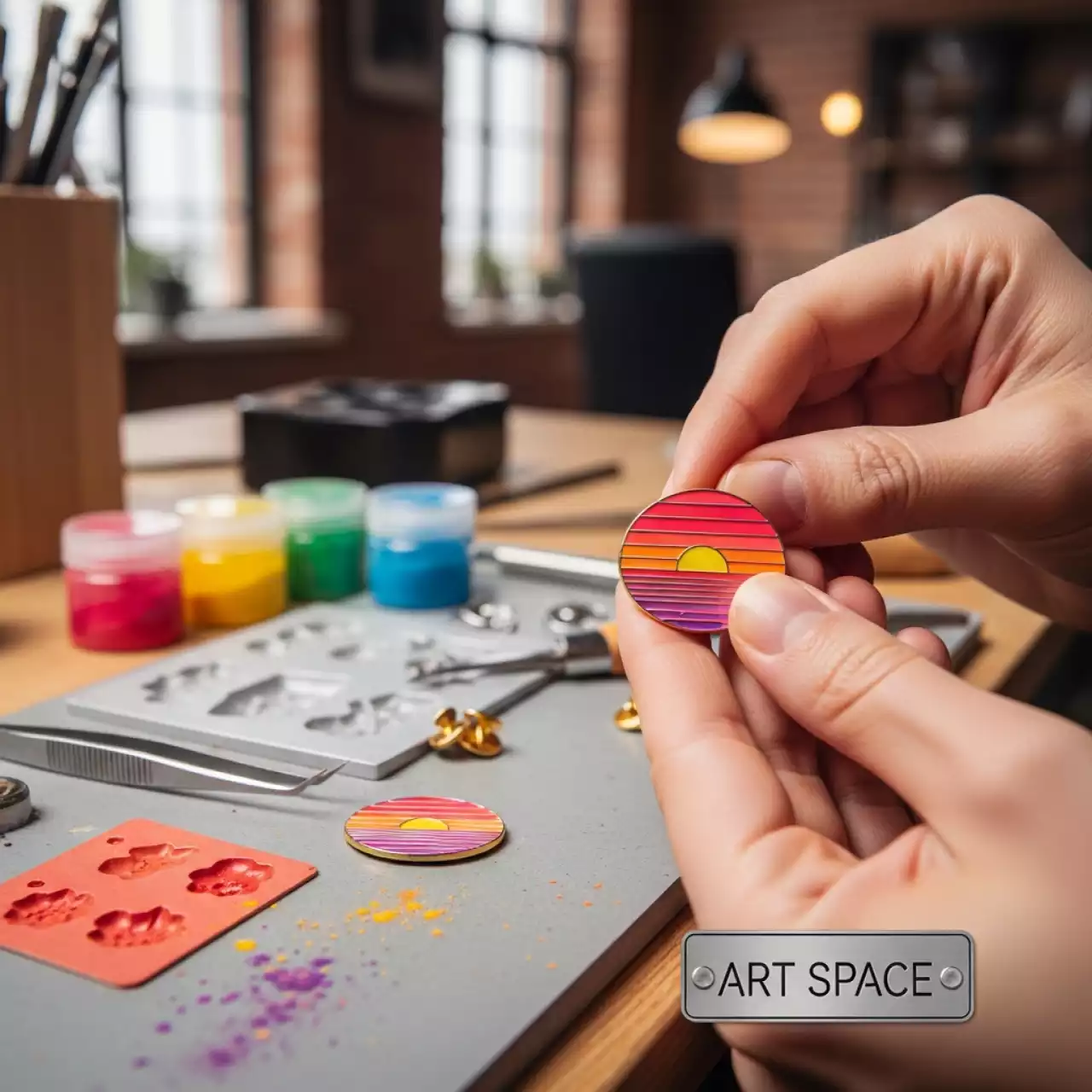 Аренда Мастер класс по новогодним закатным значкам в МФК «Горный» — ART SPACE