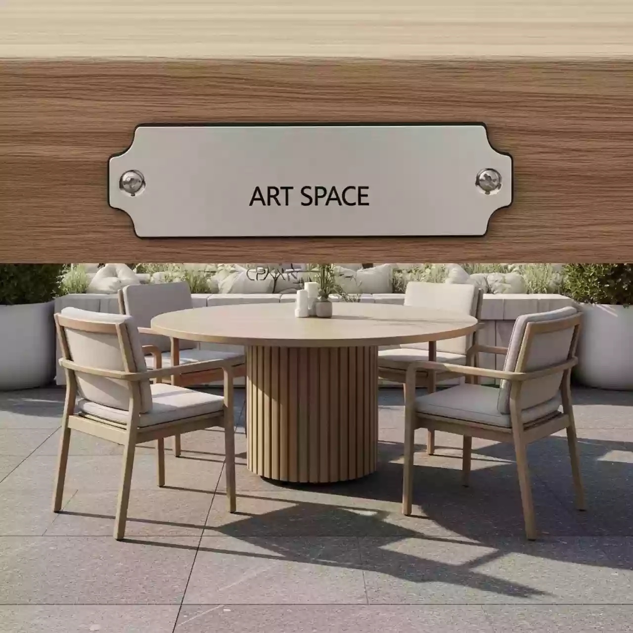 Аренда Мебельная группа 4 персоны круглый стол дуб бежевый Диего в ресторане «Высота 5642» — ART SPACE