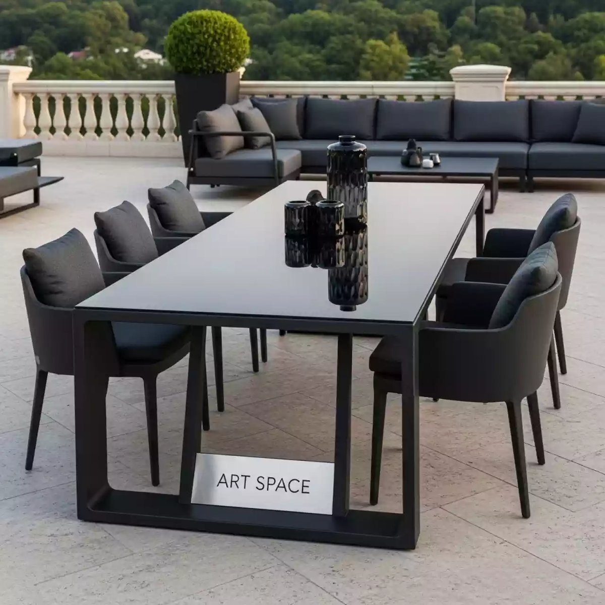 Аренда Мебельная группа Cana Festa Plus каркас карбон стол стекло 180 ткань антрацит в Swissôtel Resort Sochi Kamelia — ART SPACE