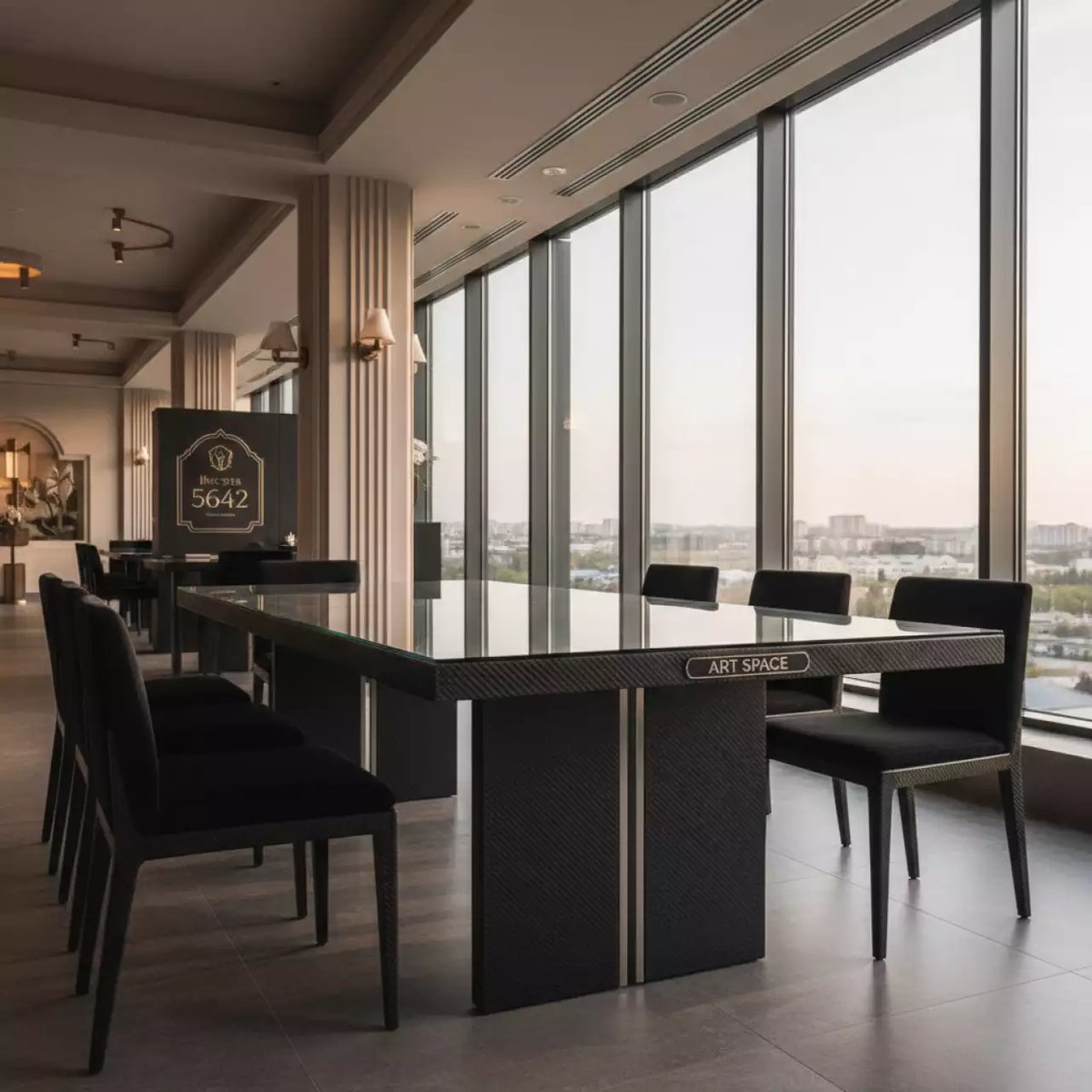 Аренда Мебельная группа Cana Festa Plus каркас карбон стол стекло 200 ткань чёрная в ресторане «Высота 5642» — ART SPACE